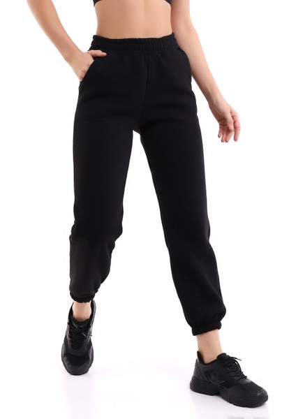 Siyah Joger 3 Iplik Eşofman Altı Içi Şardonlu Ideal Kalınlıkda