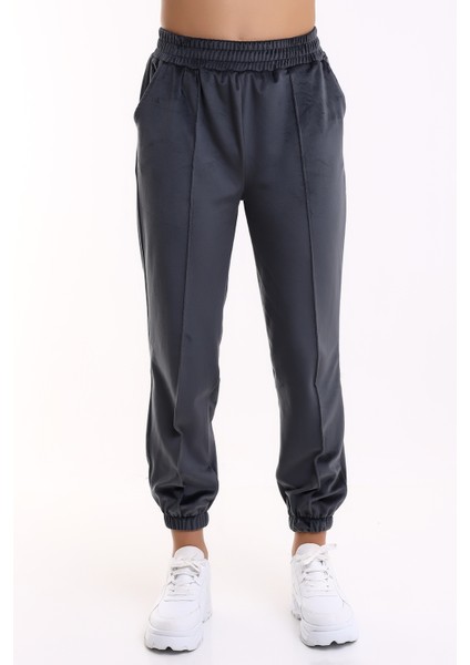 Kadın Eşofman Altı Yumoş Kadife Jogger / Gri
