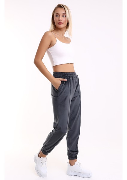 Kadın Eşofman Altı Yumoş Kadife Jogger / Gri indirimleri