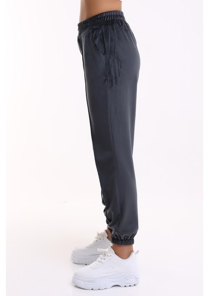 Kadın Eşofman Altı Yumoş Kadife Jogger / Gri
