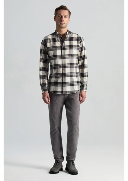 Pamuk Kaşmir Karışım Ekose Desen Beyaz-Lacivert Gömlek fiyatları