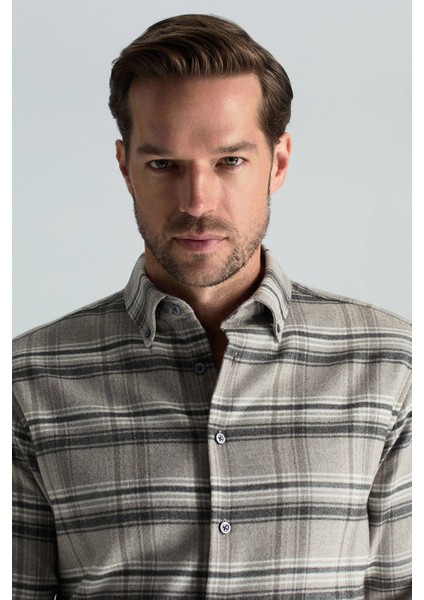 Pamuk Yün Karışım Ekose Desen Gri Gömlek fiyatları