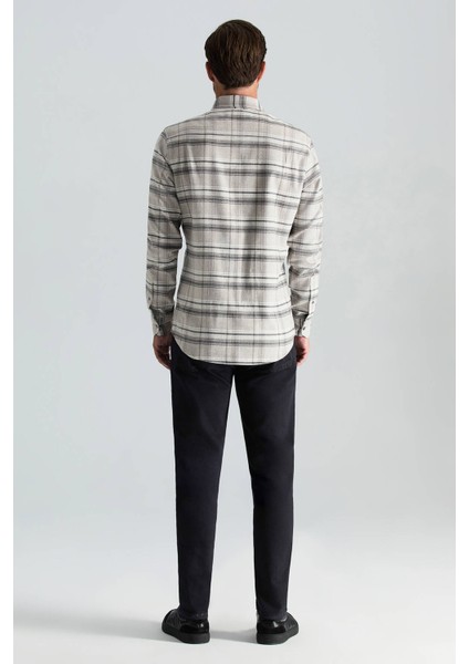 Pamuk Yün Karışım Ekose Desen Gri Gömlek modelleri