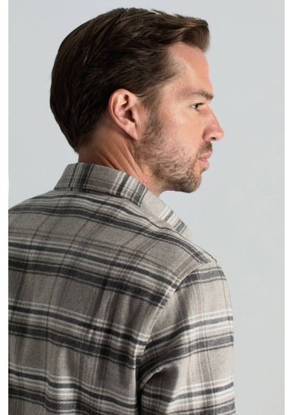 Pamuk Yün Karışım Ekose Desen Gri Gömlek fırsatları