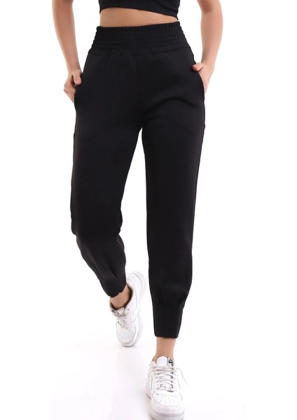 Siyah Jogger Eşofman Altı Scuba Dalgıç Yüksek Bel Likralı