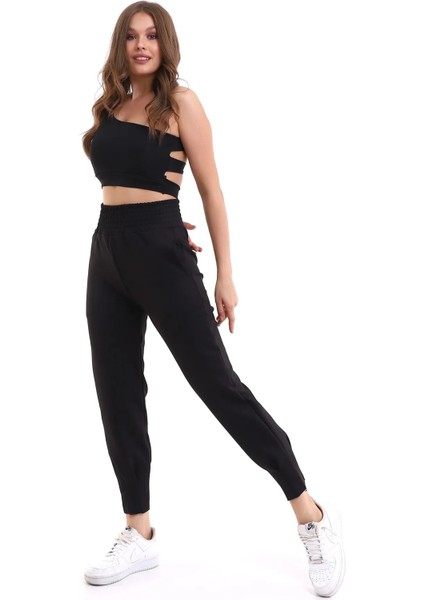 Siyah Jogger Eşofman Altı Scuba Dalgıç Yüksek Bel Likralı indirimleri