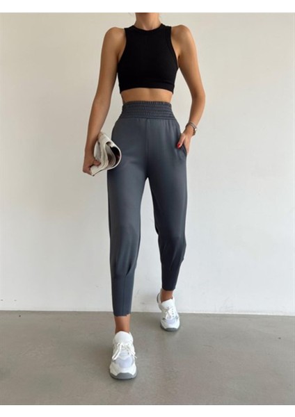 Bel Lastik Pliseli Scuba Jogger Eşofman Antrasit