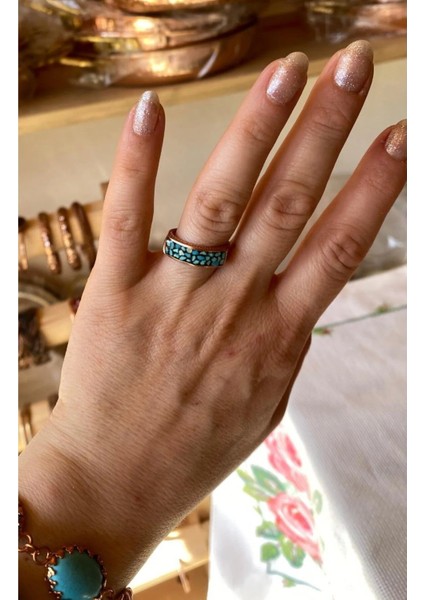 Firuze Taşlı Bakır Yüzük