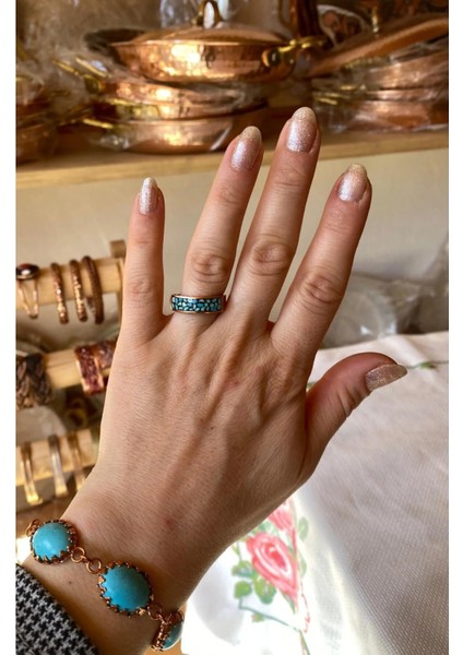 Firuze Taşlı Bakır Yüzük