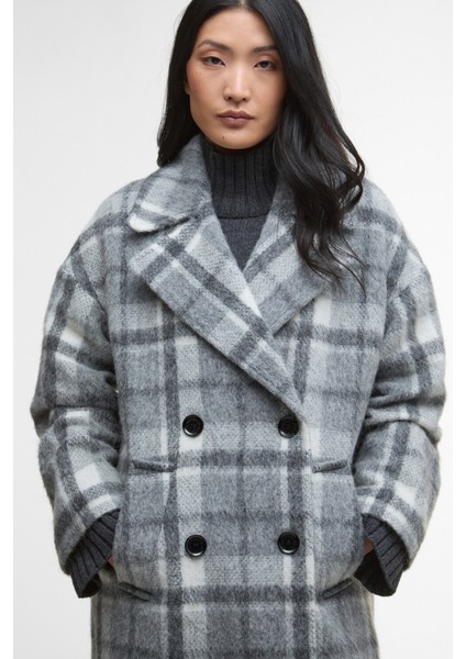 Beattie Double Breasted Wool Palto GY51 Soft Grey Check/onyx Tartan