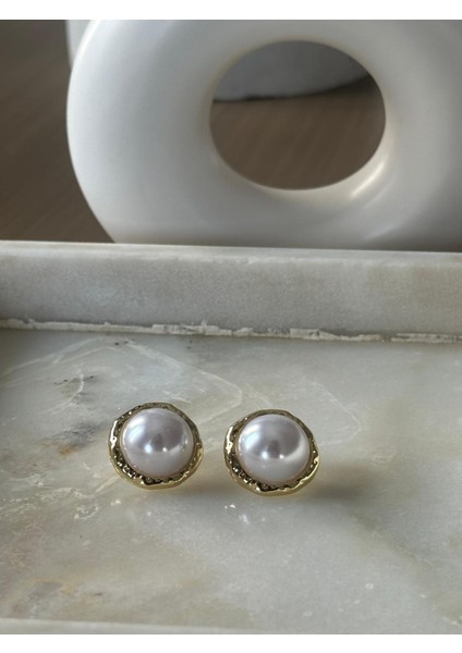 Renda Özel Tasarım Yuvarlak Incili Küpe Gold fiyatları