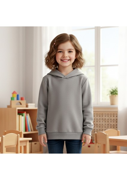 Woody Cord Çocuk Sweatshirt Kapüşonlu - Gri - Düz