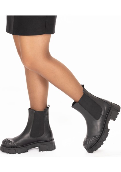 Hakiki Deri 6.5 cm Kalın Tabanlı Uzun Kadın Chelsea Bot modelleri