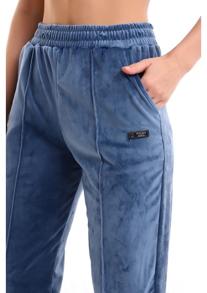 Indigo Yumoş Eşofman Altı Jogger Yüksek Bel Fransız Kadife