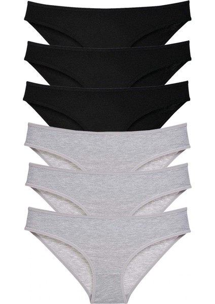 6 Adet Süper Eko Set Likralı Kadın Slip Külot Siyah Gri