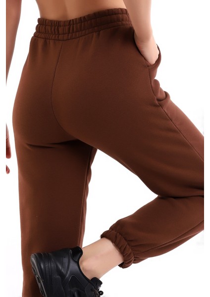 Kahve Joger 3 Iplik Eşofman Altı Içi Şardonlu Ideal Kalınlıkda