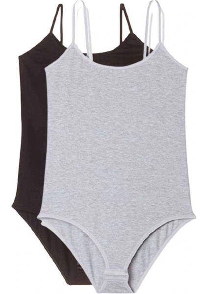 2 Adet İp Askılı Kadın Çıtçıtlı Body Siyah ve Gri fırsatları