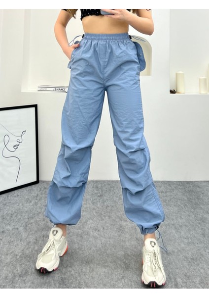 Paraşüt Pantolon / Baggy Kesim Kadın Paraşüt Pantolon- Cep Kapaklı