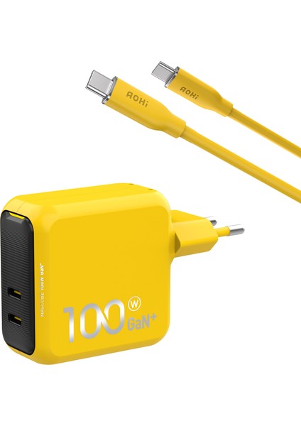 Magcube 100W 2 Portlu Şarj Adaptörü, 140W 1m Pd 3.1 480MBPS Süper Hızlı Şarj/data Kablosu Seti