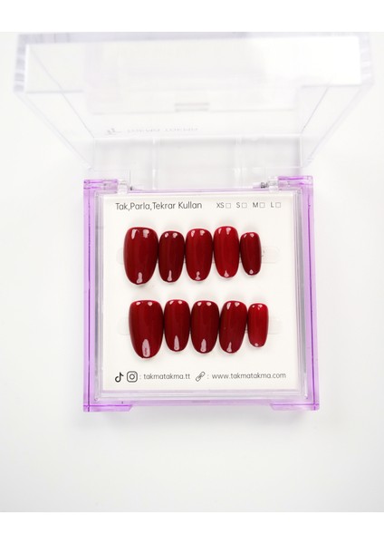 15'li Kırmızı Kısa Oval KOV1560 Tekrar Kullanılabilir El Yapımı Protez Takma Tırnak - Bordo-M modelleri