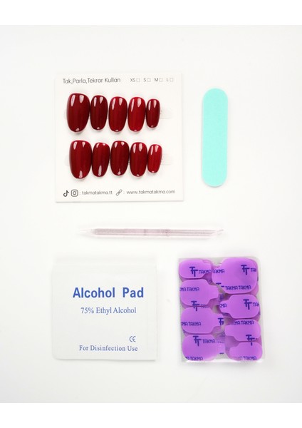 15'li Kırmızı Kısa Oval KOV1560 Tekrar Kullanılabilir El Yapımı Protez Takma Tırnak - Bordo-M fırsatları