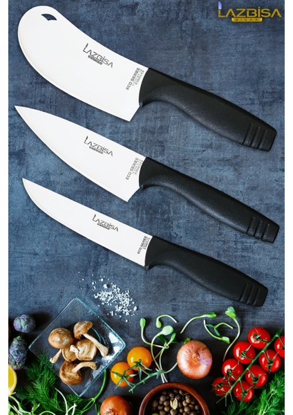 Eco Serisi Mutfak Bıçak Seti Et Ekmek Sebze Pizza Salata Börek Şef Bıçağı 3 Lü Set Hds-02