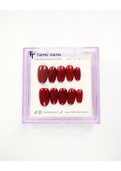 15'li Kırmızı Kısa Oval KOV1560 Tekrar Kullanılabilir El Yapımı Protez Takma Tırnak - Bordo-L fiyatları