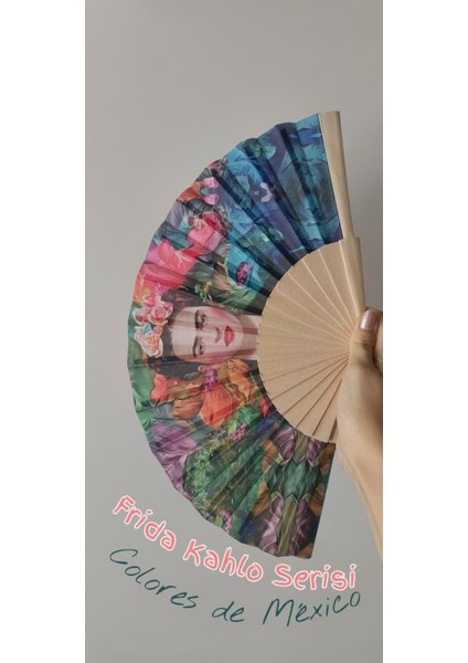 Frida Kahlo Serisi – Colores De México: Casa Azul Büyük Boy Ahşap Yelpaze