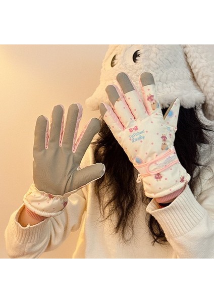 Kayak Eldivenleri Bayan Kış Artı Kadife Su Geçirmez Rüzgar ve Soğuk Sıcak Eldivenler (Yurt Dışından)