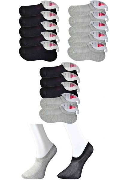 Siyah ve Gri Kadın Görünmez Çorap 15 çift