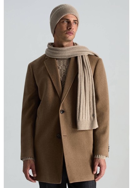 Saf Kaşmir Örgü Desenli Camel Atkı