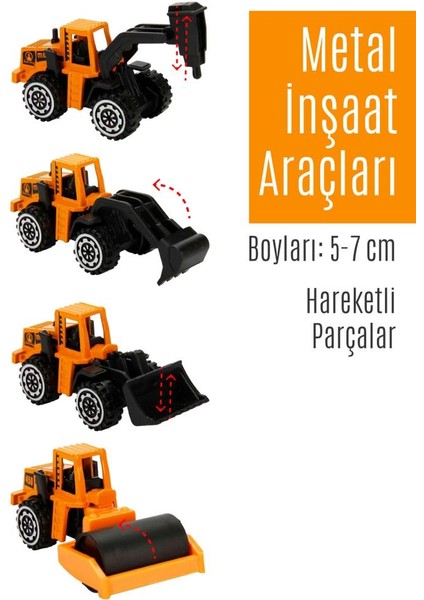Oyuncak Metal Iş Makineleri Seti Inşaat Araçları 4 Lu modelleri