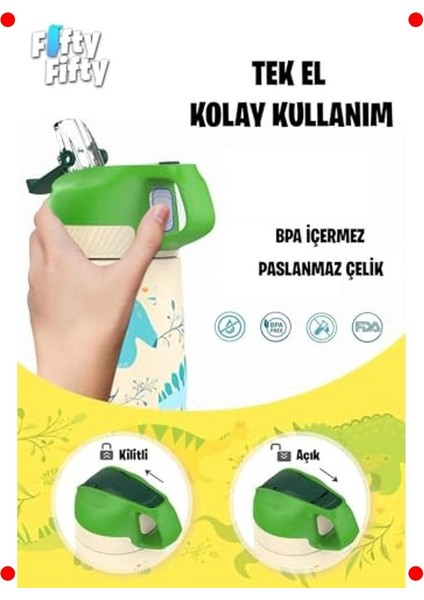 Çocuk 350 ml Pipetli Çelik Termos Matara indirimleri