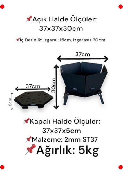 Altıgen Katlanır Ateş Çukuru - Taşınabilir Şömine modelleri