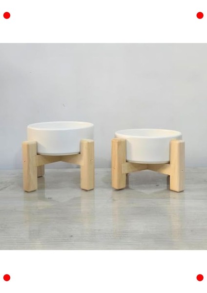 Ahşap Standlı Seramik Mama ve Su Kabı (Çift Taraflı) fiyatları