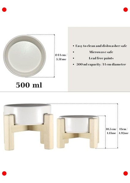 Ahşap Standlı Seramik Mama ve Su Kabı (Çift Taraflı) modelleri