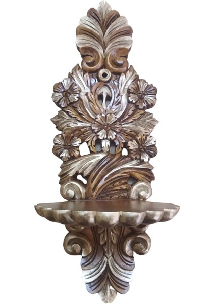 Altın Yaldız El Oyması Büyük Boy Ahşap Dekoratif Duvar Rafı - Şamdan fiyatları