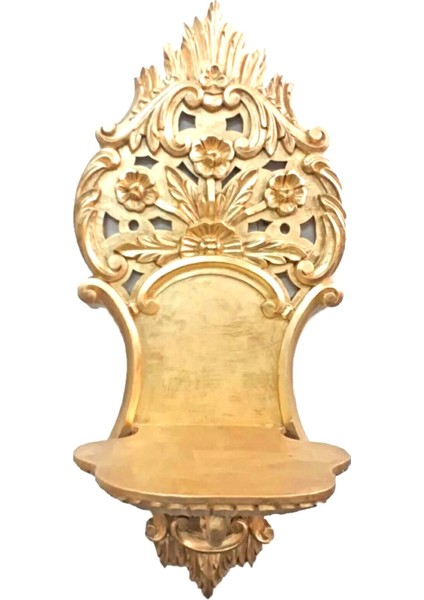 Altın Yaldız El Oyması Büyük Boy Ahşap Dekoratif Duvar Rafı - Şamdan fırsatları