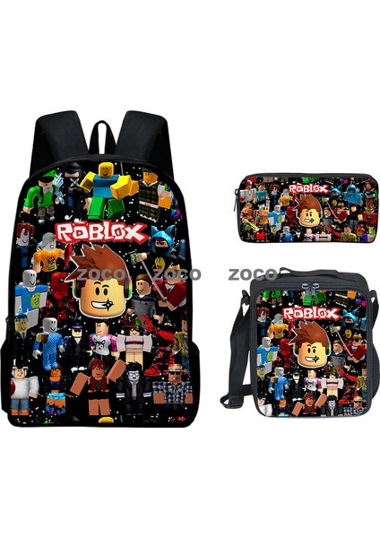 3D Yeni Roblox Öğrenci Okul Çantası Öğle Yemeği Çantası Kalem Çantası Omuz Çantası Üç Parçalı Set (Yurt Dışından)