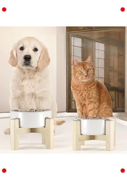 Ahşap Standlı Seramik Mama ve Su Kabı (Çift Taraflı) fırsatları