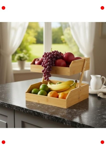 Iki Katlı Doğal Bambu Organizer Raf