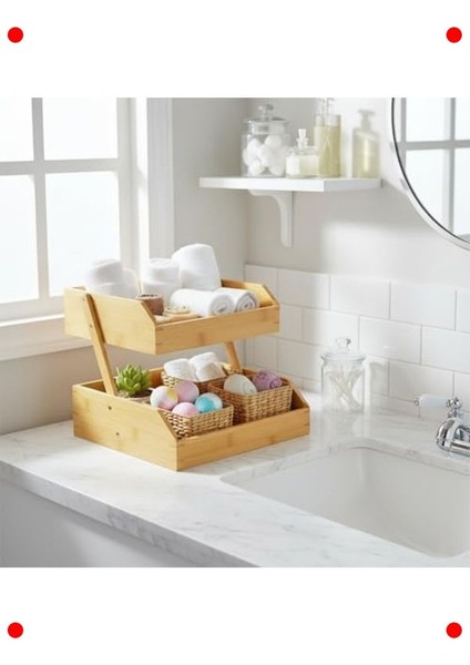 Iki Katlı Doğal Bambu Organizer Raf modelleri
