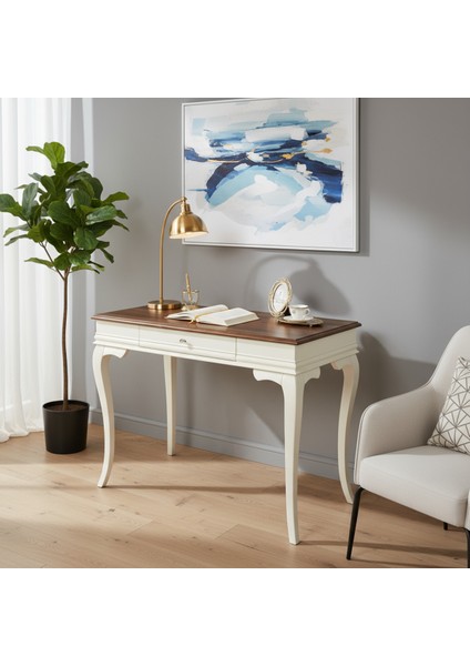 100 cm Masif Rustik Krem Ceviz Çalışma Masası