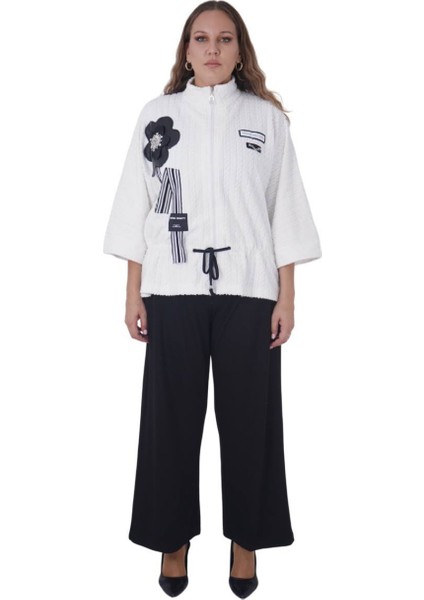 Büyük Beden Çiçek Motifli Oversize Kışlık Pamuklu Ikili Alt Üst Kadın Takım