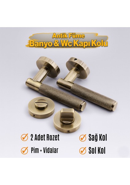 Wc Banyo Tipi Kapı Kolu Rozetli Antik Füme Sağ Sol Uygun Modern Iç Kapı Kilitli 1 Takım fiyatları