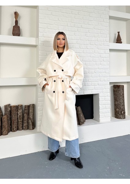 Kadın Kaşe Kuşaklı Pelerin Detay Extra Oversize Kaban / Trençkot modelleri