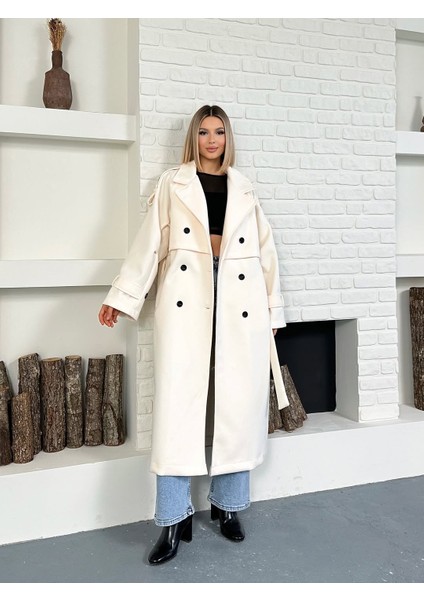 Kadın Kaşe Kuşaklı Pelerin Detay Extra Oversize Kaban / Trençkot fırsatları