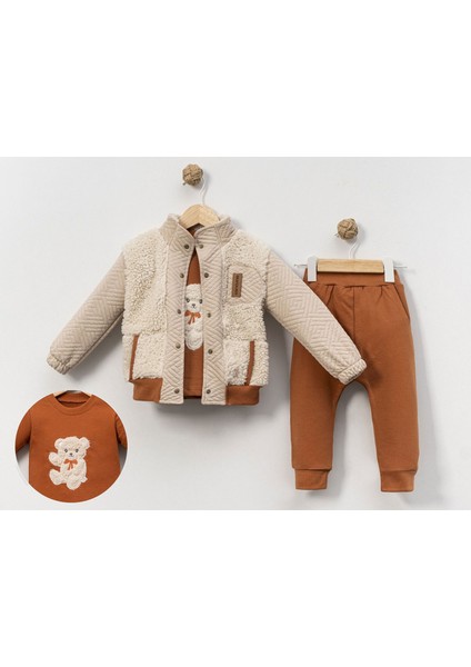 Ayıcık Nakışlı Peluş Yelekli 3 Parça 3 Iplik Çocuk Eşofman Takımı modelleri
