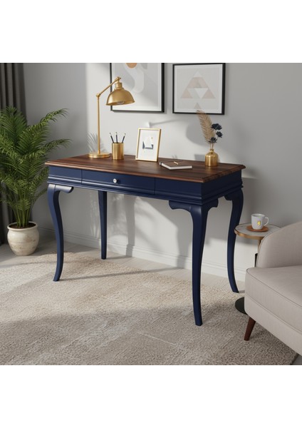 120 cm Masif Rustik Lacivert Ceviz Çalışma Masası