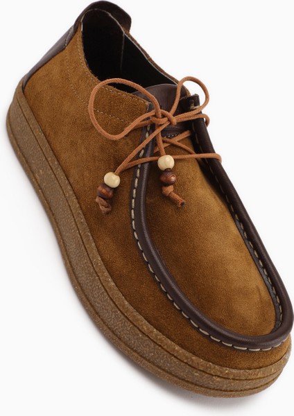 Polin Hakiki Deri Vizon Süet Bağcıklı Günlük Loafer Ayakkabı